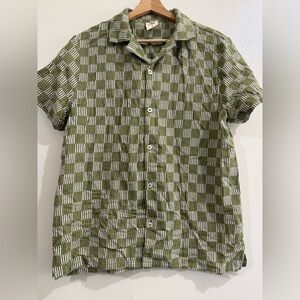 DANDY DEL MAR Men's Olive Green Check-Stripe Short-Sleeve Button-Down Shirt